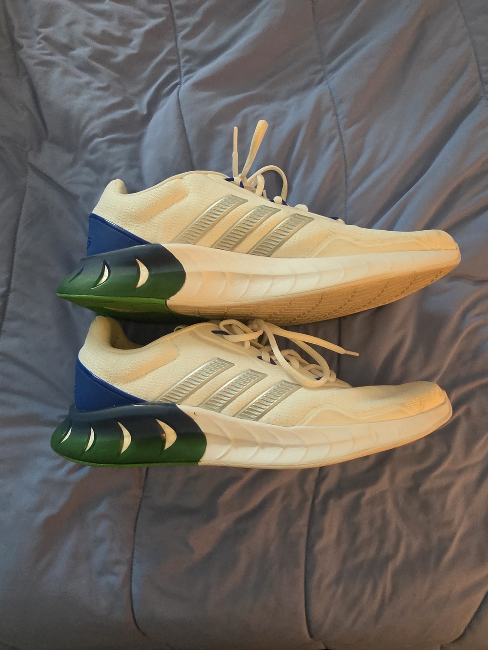 Adidas Men's White Running Shoes with Blue & Green Heel Detail